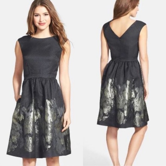 Cynthia Steffe Metallic Black Abstract Fit & Flare Dress 0 - Picture 2 of 10